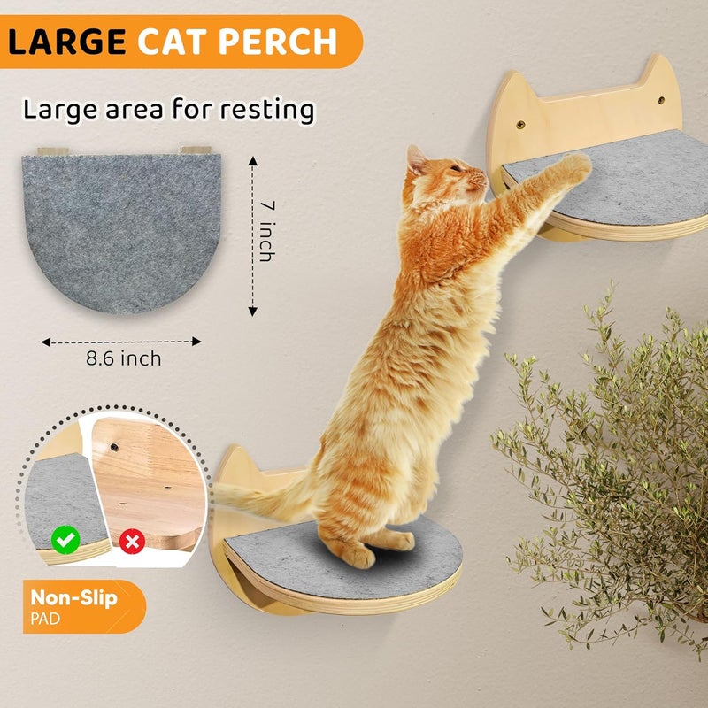 BUOGA Cat Wall Steps – 2-Pack Wood Wall Mounted Cat Shelves & Floating Cat Stairs, Space-Saving Climbing Furniture for Large Cats - Image 4